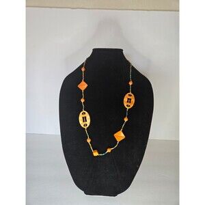 Beaded Necklace Orange and Teal Abstract Geometric